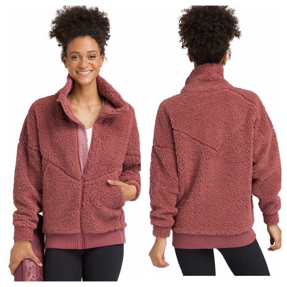 Prana Jacket Permafrost Fleece Zip Teddy Plush Ribbed Pink L